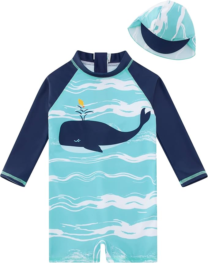 ADUKIDE Baby Boys Swimsuit Summer Beach Rash Guard Swimwear One Piece Sunsuit with Sun Hat 3-24 Months