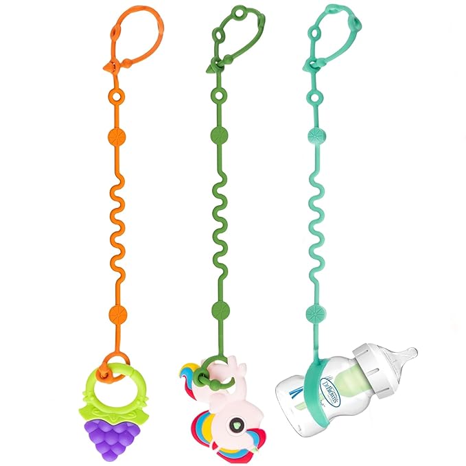 Toy Straps for Baby, Adjustable Toy Holder for Stroller Accessories, Silicone Tether Pacifier Clip, No Throw Travel Essential Leash for High Chair, Car Seat (3- Pack)