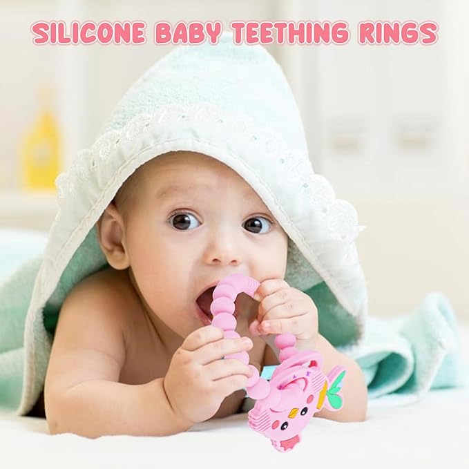 Teething Toys, Cute Easter Egg & Hen Colorful Teetning Toy Baby Toy 0-6 Months Infant Teething Toy, Baby Easter Birthday for Baby Teething Toy with Egg Toys Pink