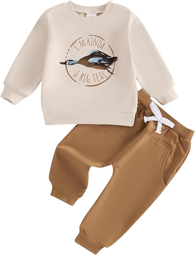 Baby Boy Fall Clothes Set Long Sleeve Letter Print Sweatshirt Pants Toddler Infant Outfits 6 12 18 24 Months 2T