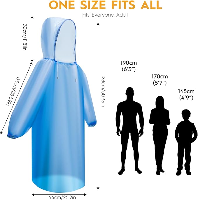 6 & 20 & 50 Pack Disposable Rain Ponchos for Adults/Youth, Waterproof PE Raincoats with Drawstring, Camping/Emergency
