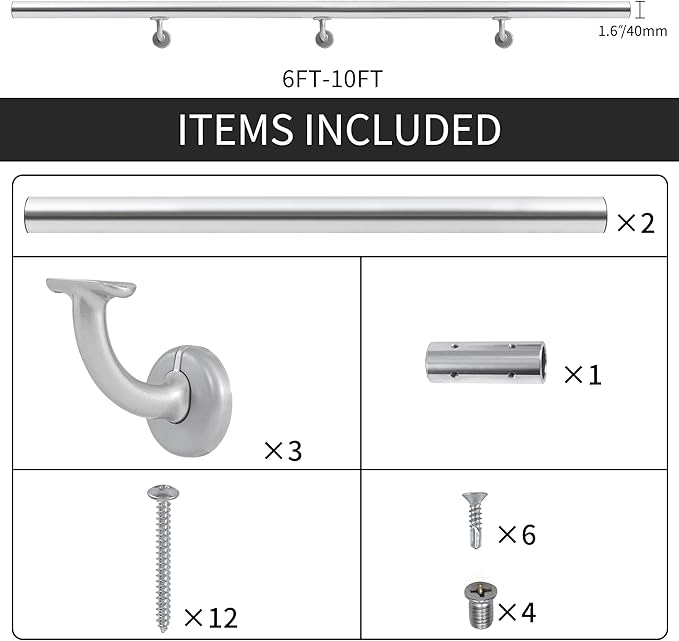 7 FT Modern Aluminum Handrail Set, handrails for Indoor Stairs,Deck,Slope, Wall Mounted Staircase handrails, Zink Alloy Brackets Included,Rust Free. (Anodized Silver, 7 FT)