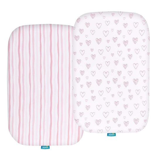 Bassinet Sheets Compatible with Baby Delight Beside Me Dreamer Bassinet, 2 Pack, Ultra Soft Bassinet Sheet for Baby, Pink Print