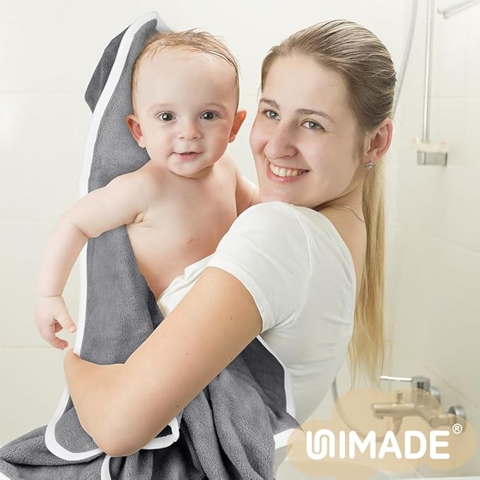 Hooded Towel for Newborn, 2 Pack Soft Coral Fleece Baby Towels, Ultra Absorbent Bath Cloths Bulk for Infants, Toddlers, Newborn Essential- 30 x 30 inch - Grey & Blue