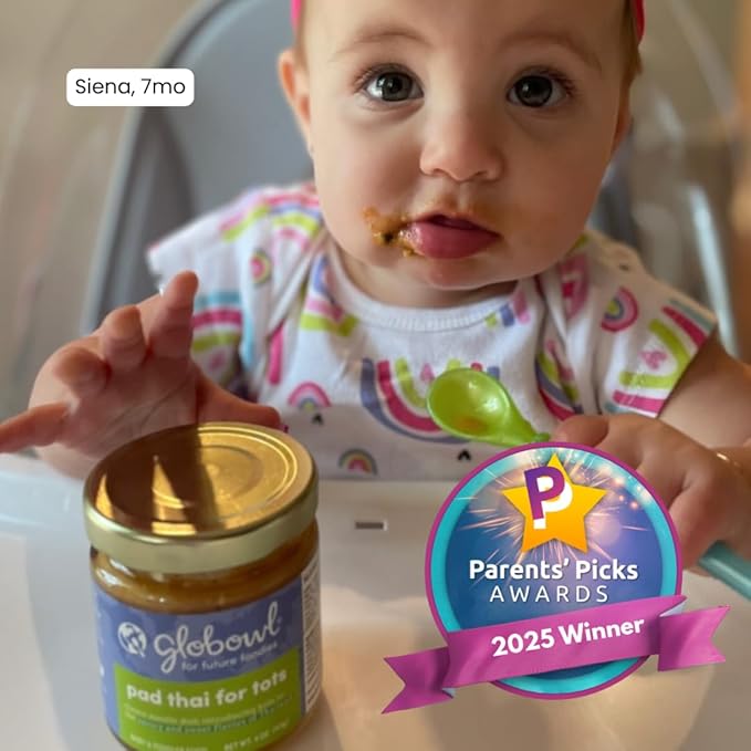 Globowl Stage 3 Baby Food & Toddler Meals, 6+ Months Early Allergen Introduction, Baby Led Weaning, International Whole Food Snacks for Toddlers, Babies, 4 oz Glass Jar, Variety 4-Pack
