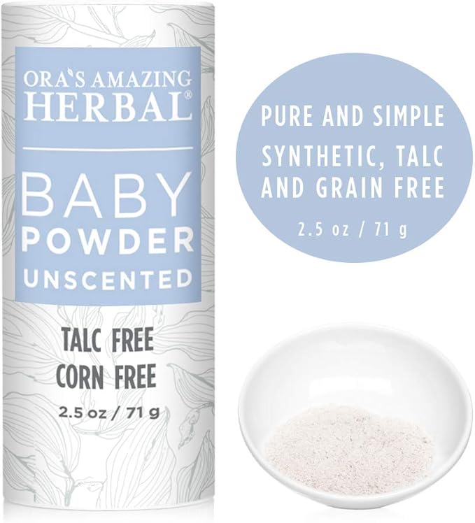 Baby Powder Talc-Free, Cornstarch Free Baby Powder, Unscented Fragrance Free Powder, Arrowroot Clay and Organic Plantain Leaf Powder, Ora’s Amazing Herbal, 2.5 oz 3 Pack