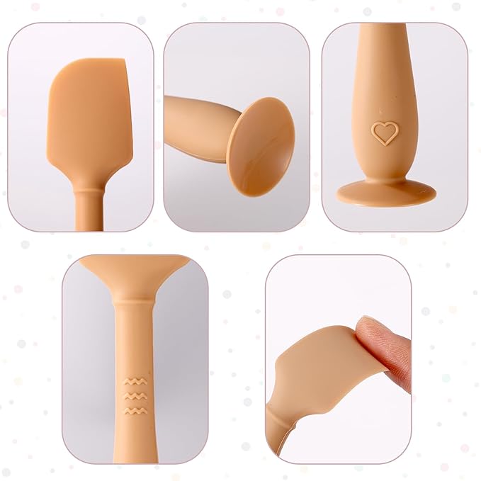 2pcs Baby Diaper Cream Spatula with Travel Case, 2 Sizes Soft Flexible Silicone Butt Paste Applicator Baby Diaper Rash Cream Spatula Bum Brush for Newborn(Brown)