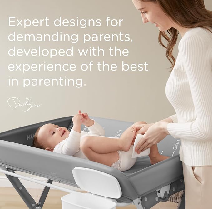 KUB Portable Baby Changing Table, Foldable Diaper Changing Table with Wheels for Nursery, Toddler Changing Table with Adjustable Height, Portable Changing Table for Newborn, Infant Grey