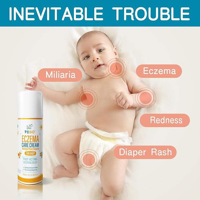 AOAO Baby Eczema Cream - Kids Eczema Therapy & Relief Body Cream, Nourishing Skin Protectant Soothes & Relieves Dry, Hypoallergenic, Fragrance & Steroid-Free (100ml, Fl Oz, 3.38) (White+)