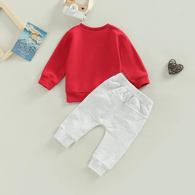 Toddler Baby Boy Clothes Solid Color Long Sleeve Crewneck Sweatshirt Top Casual Pants Set 2Pcs Fall Winter Outfits