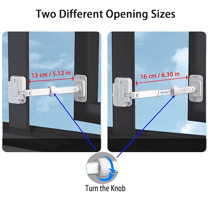 CMINGJ（3 Pack） Child Proof Window Restrictor, Adjustable Baby Safety Window Lock, Window Safety Locks for Toddlers & Pets, Easy to Install Suitable for Door, Washing Machine, Cat Door (White)