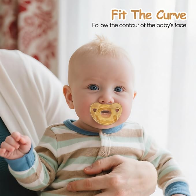 100% Silicone Comfy Orthodontic Pacifiers Set of 2, Cute Baby Pacifier, with Handle & Air Holes for Added Safety, BPA-Free Soothers, Size 0-6 Months (Moon Flat)