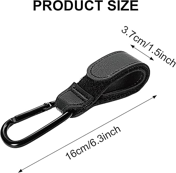 2PCS Stroller Hook Accessories, Multipurpose Stroller Bag Hook, Award Winning Leather Stroller Clip (Black)