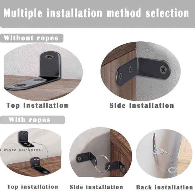 Dresser Anchors to Wall | Anti Tip Furniture Wall Anchor Kit for Baby Proofing 2 Installation Methods Safety Straps Secure Bookcase & Dresser to Wall (Black, 1.4 in)