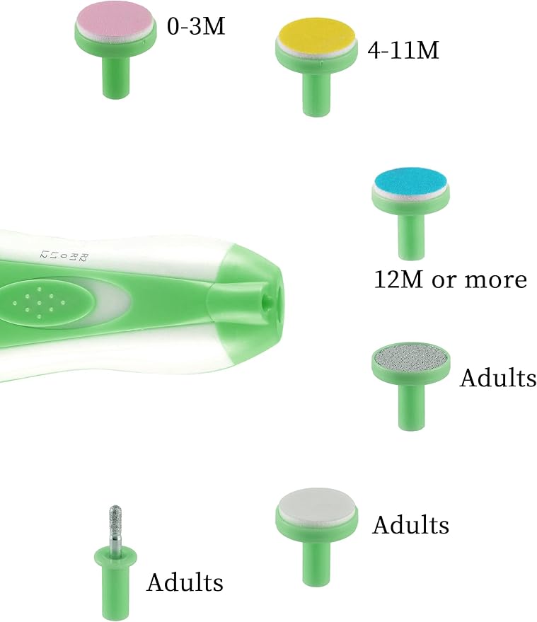 Electric Baby Nail Trimmer, Safe Gentle Nail File Grinder Kit with LED Light, Whisper Quiet, 6-in-1 Nail Care Set for Newborns Toddlers Kids & Adults, Adjustable Speed & Rotation, Portable Trave.Green