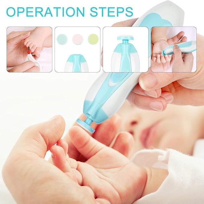 Baby Electric Nail File, 8 in 1 Safe Baby Nail Trimmer, Baby Nail Clippers with 6 Grinding Heads and Light, Baby Nail Care Kit for All Ages