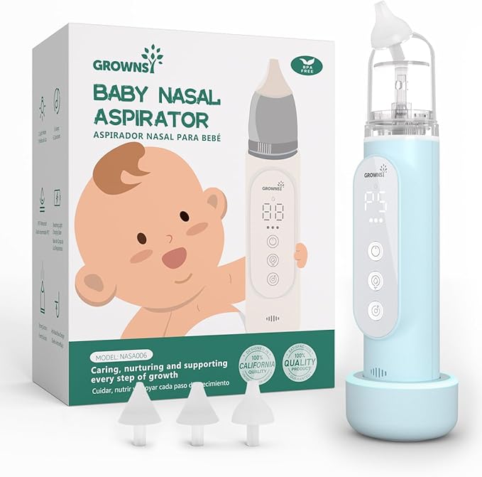 GROWNSY Nasal Aspirator for Baby, Upgraded 5 Suction Levels Baby Nose Sucker, IPX7 Waterproof Electric Nose Suction for Baby, Booger Sucker for Toddlers with Music & Light Functions (Blue)