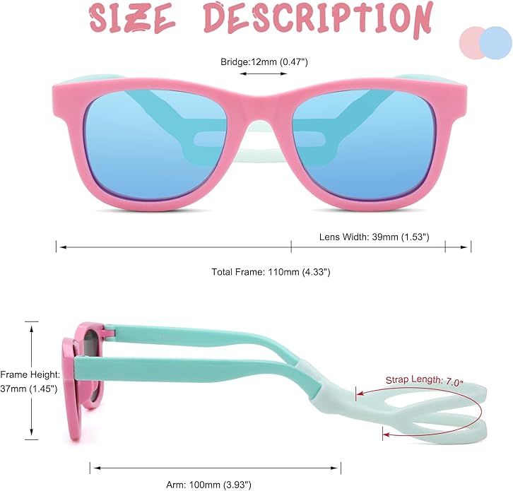 COASION Bendable Flexible Polarized Newborn Baby Sunglasses with Silicon Strap for Infant Boys Girls Age 0-12 Months CA9042