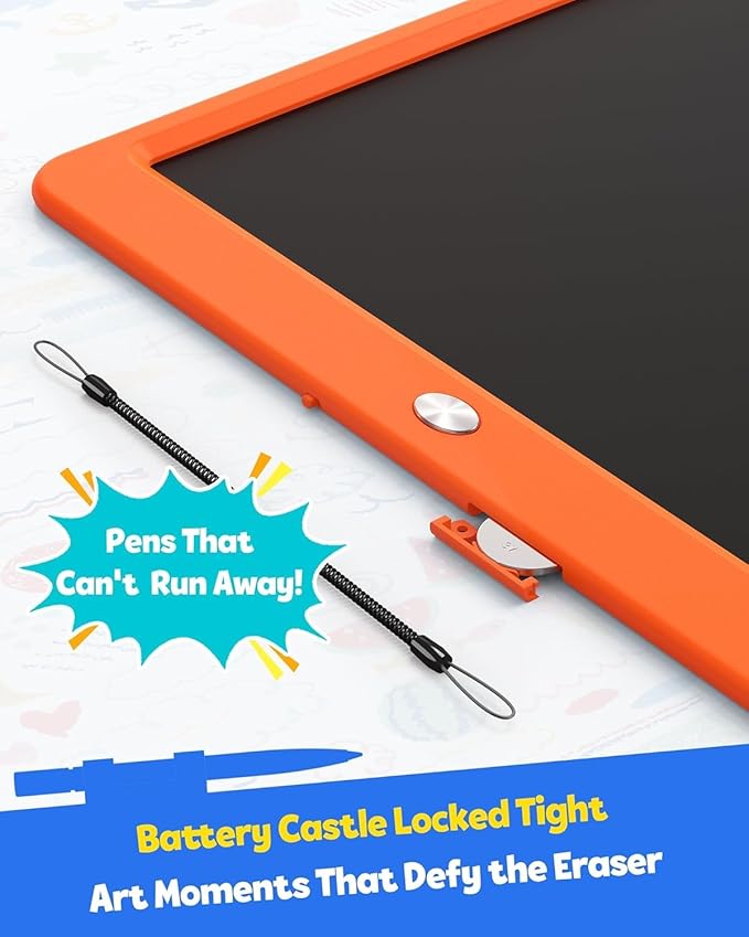 TEKFUN LCD Writing, 12inch Colorful Drawing Tablet Writing Pad, Kids Travel Essentials, Kid Toys for 3 4 5 6 7 8 Year Old Girls Boys (Orange)