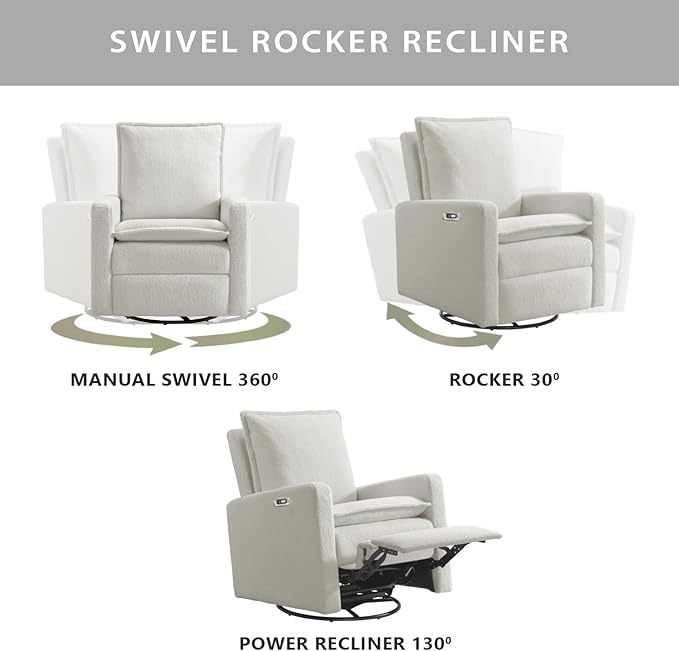 Oxford Baby Uptown Power Recliner/Glider, Boucle White
