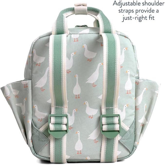 Itzy Ritzy Toddler Backpack - Daycare Bag - Features Adjustable Shoulder Straps, 2 Side Pockets & Spacious Interior with Wipeable Fabric Lining & Name Label, Goose