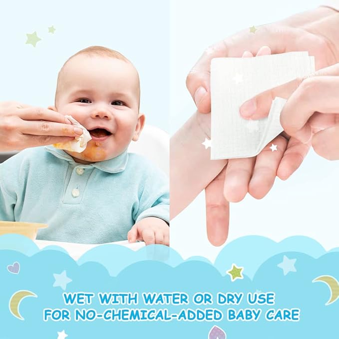 Orighty Baby Dry Wipes - Super Soft & Gentle Baby Washcloths, Use Wet or Dry, 100% Unscented Tissue for Babies Sensitive Skin, Ideal for Diaper Changes, Feeding, Nursing, Runny Nose & Drool, 600 Count