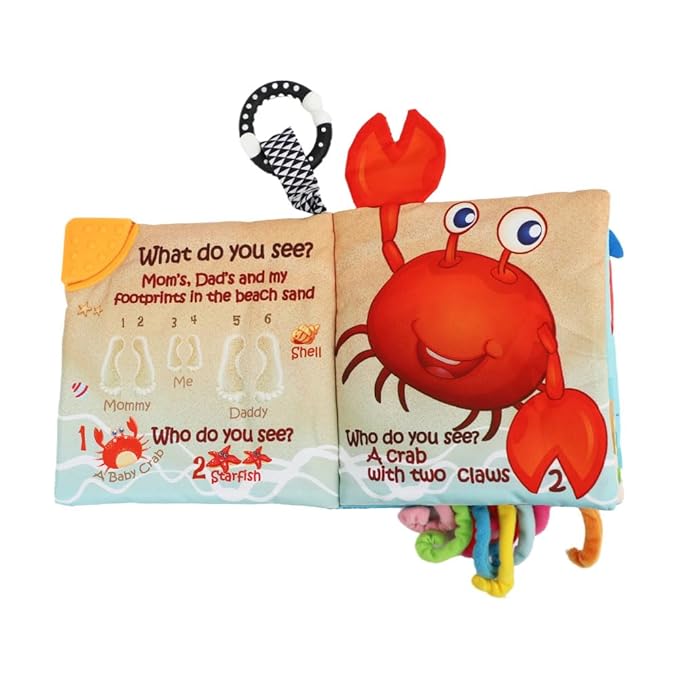 Fish Baby Books Toys, Touch Feel Cloth Crinkle Books for Babies, Infant Toys 0-6, 6-12, 12-18 Months,Early Learning Education Toys,Shower Baby Christmas Gifts for Boys Girls,Teething,Mirror,Shark