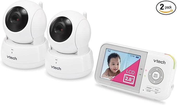 VTech VM923-2 Baby Monitor, 2.8”Screen, 1000ft Range, Pan-Tilt-Zoom, Night Vision, 2-Way Audio, Temperature Sensor, Lullabies, Secured Transmission No WiFi
