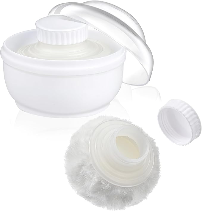 Sibba Storage Body Powder Container, 3.15 Inch Powder Puff with Container, Fluffy Body After-Bath Powder Case, Baby Care Talcum Powder Puff Box with Hand Holder