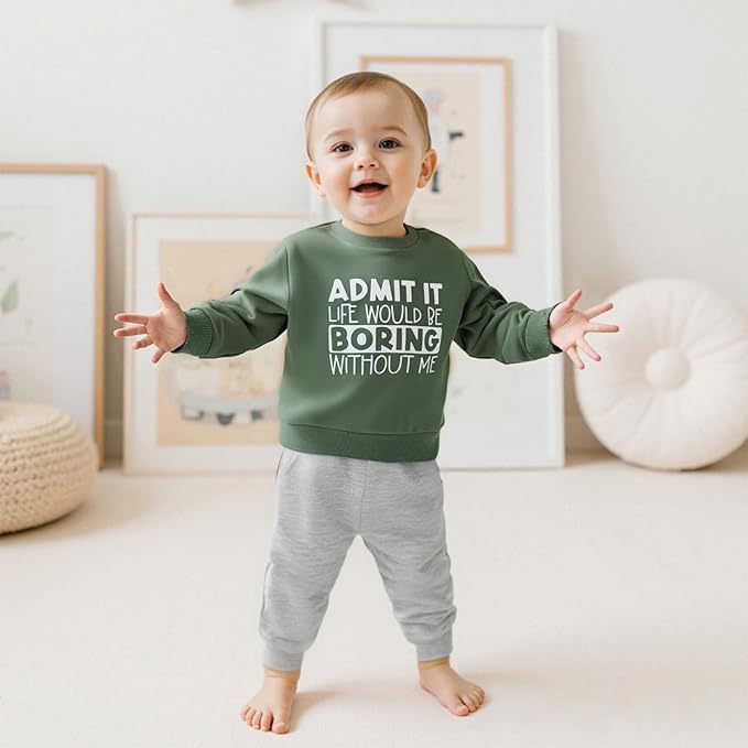 wdehow Toddler Baby Boy 2Pcs Outfits Letters Print Pullover Tops + Drawstring Pants Set Fall Winter Clothes