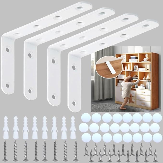 Furniture Anchors Small Aesthetic Earthquake Straps for Furniture Dresser Wall Anti-Tip Furniture Safety Anchor to Childproof and Babyproof Your Home Holds Up to 500 Pound (White, 4.8 in)