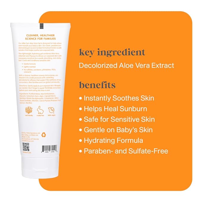 Thinkbaby Aloe Vera Gel After Sun Relief Lotion, 8 Fl Oz – EWG Verified Natural After Sun Skincare for Face & Body - Hydrating, Soothing & Moisturizing Sunburn Solution for Babies & Toddlers