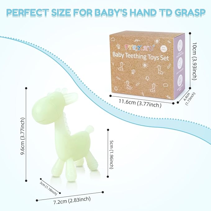 TYRY.HU Baby Teething Toys for Babies 0-6 6-12 Months,BPA Free Silicone Giraffe Teethers Toys, Soft-Textured Chew Toys, Montessori Sensory Toys for Boys Girls Teething Relief, 2 Pack