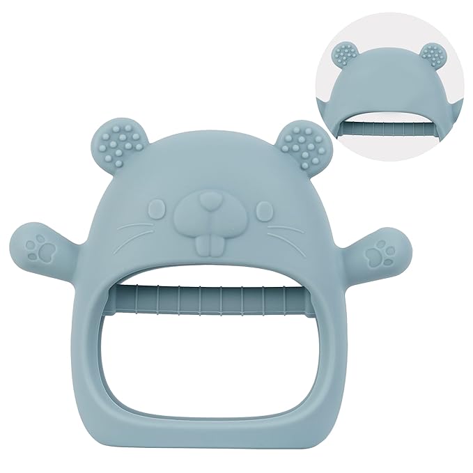 Silicone Baby Teether for 3–12 Months, BPA-Free Easy Grip Teething Toy for Infants, Soft Sensory Chew Toy, One-Piece Dishwasher Safe Design(Groundhog Dusty Blue)