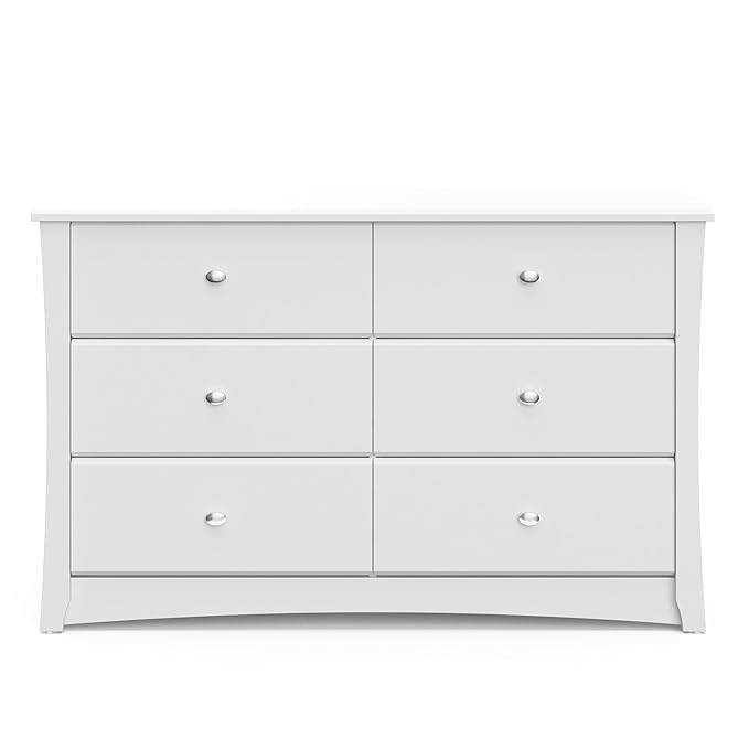 Storkcraft Crescent 6-Drawer Dresser (White) – GREENGUARD Gold Certified, White Dresser for Bedroom, Kids & Nursery Storage Chest, Safety Interlocking Drawers, Pre-Installed Tracks, Kids Chest