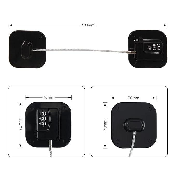 A Pack Refrigerator Lock Combination Coded Fridge Lock Freezer Child Safety Lock Door Lock with Strong Adhesive No Keys Needed Black