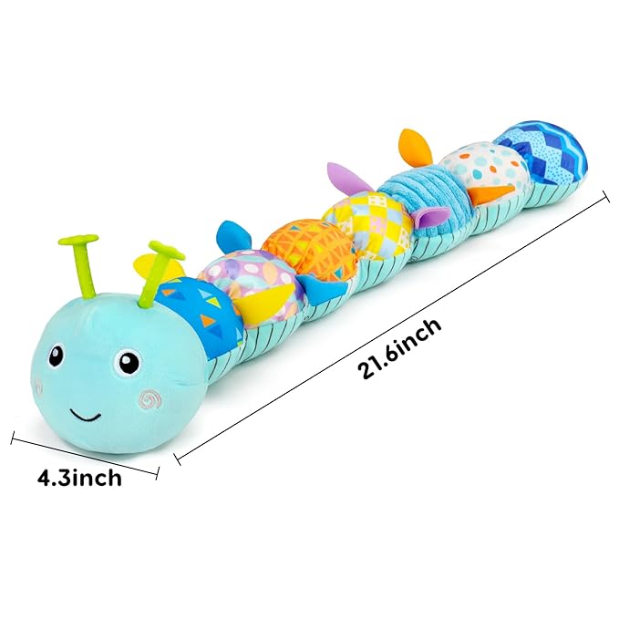 Baby Tummy Time Toys 0-6 Month Musical Stuffed Animal Plush Caterpillar Toy for Infant 6-12 Month Teething Sensory Toy with Crinkle Rattle for Babies 0-3-6 Month Newborn Boy Girl Easter Basket Stuffer