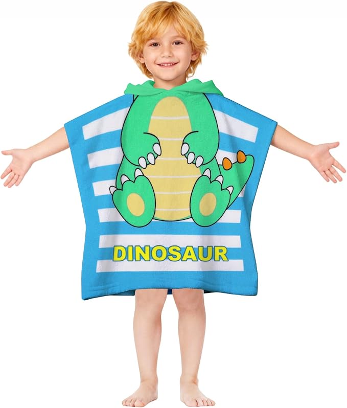 Hooded Kids Beach Towels - Toddler Bath Towel Girls Boys Swim Cover-ups for Ages 1 to 6 Kids Pool Towels Quick Dry Lightweight Soft Microfiber Poncho Towel 24x23 (Baby Dinosaur)