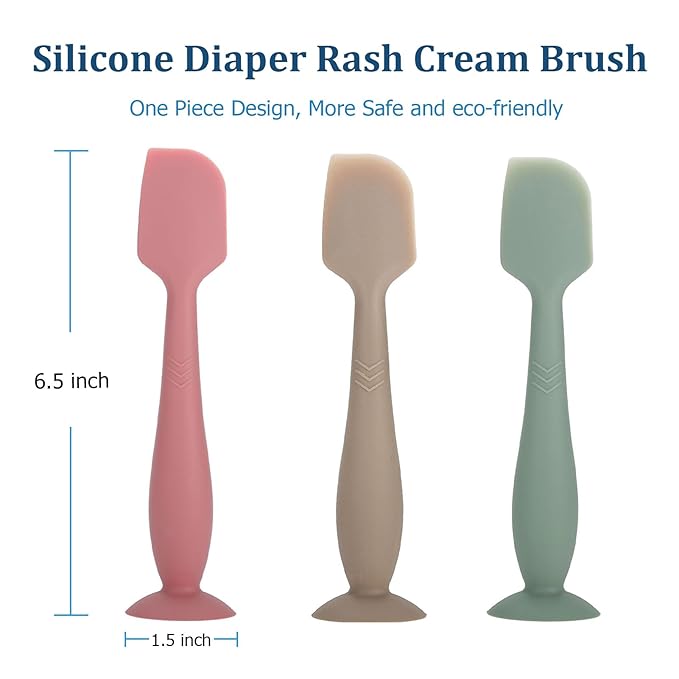 Baby Diaper Cream Spatula, Seeway 3 pack Baby Butt Paste Spatula, Diaper Cream Applicator, Silicone Butt Spatula for Newborn Babies (dark pink, green, brown)