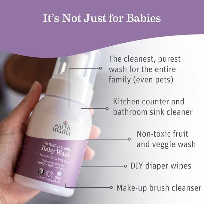 Earth Mama Calming Lavender Baby Wash with Gentle Castile Soap for Sensitive Skin, 5.3-Fluid Ounce