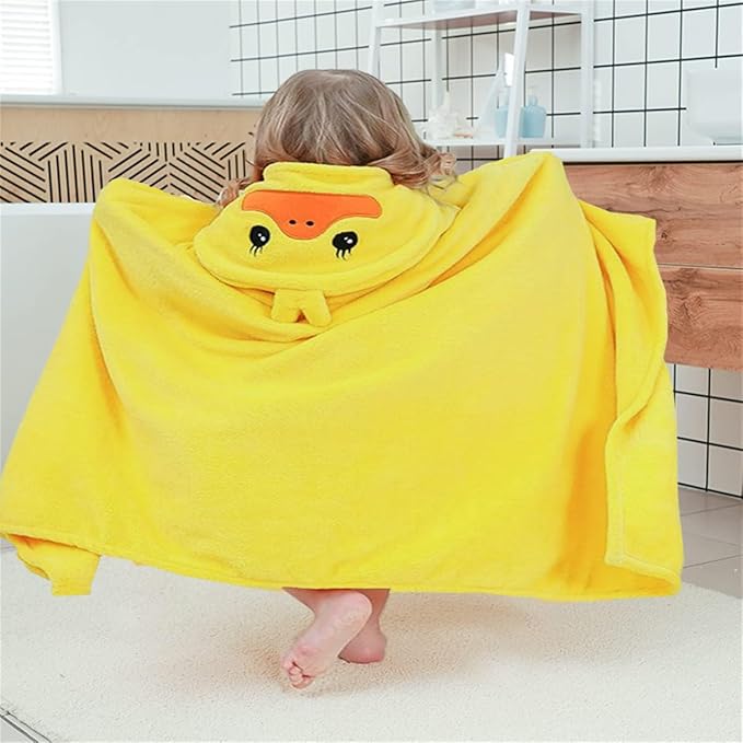Toddler Bath Towel Baby Towels with Hood 27.5"X55" Ultra Absorbent Soft Bathrobe Blanket Kids Shower Towel for Girls and Boys(Bright Yellow Duck)