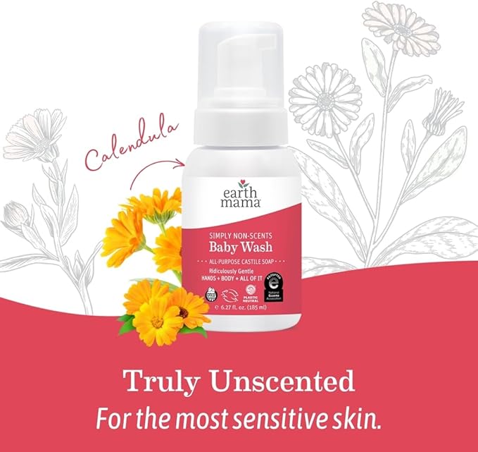 Earth Mama Sweet Orange Baby Liquid Wash Foaming Hand Soap, Organic All Purpose Body Wash for Sensitive Skin, Castile Soap with Coconut Oil, Shea Butter, Calendula, & Aloe, 5.3 fl oz