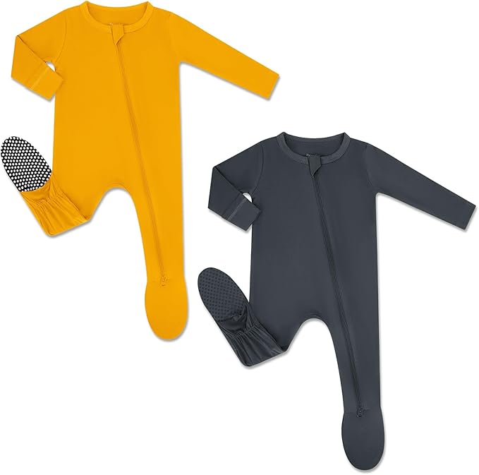 HAPIU Rayon from Bamboo Baby Footed Pajamas, 2 Way Premium Zipper, Footie for Baby Boy Girls, Newborn-24 Months