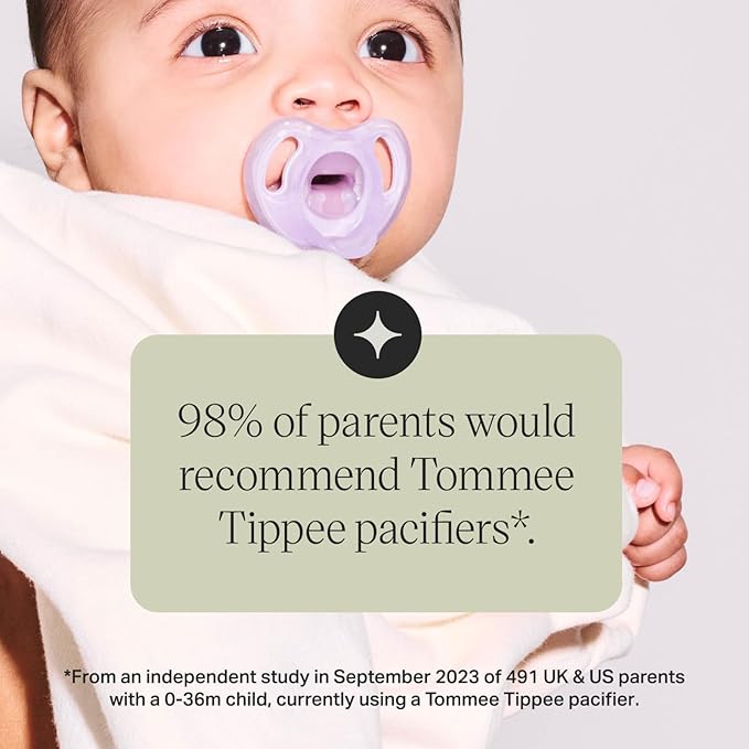 Tommee Tippee Ultra-Light Silicone Pacifier,6-18 Months,Symmetrical One-Piece Design,BPA-Free Silicone Binkies,Pink/Violet/Yellow,(Pack of 48)