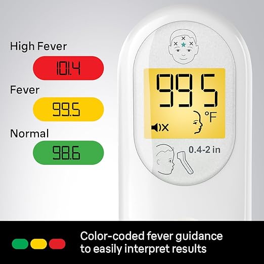 Braun No Touch 3-in-1 Thermometer for Adults, Kids & Babies, Measures Forehead, Liquid and Food Temps, Professional Accuracy & Color Coded Fever Guidance