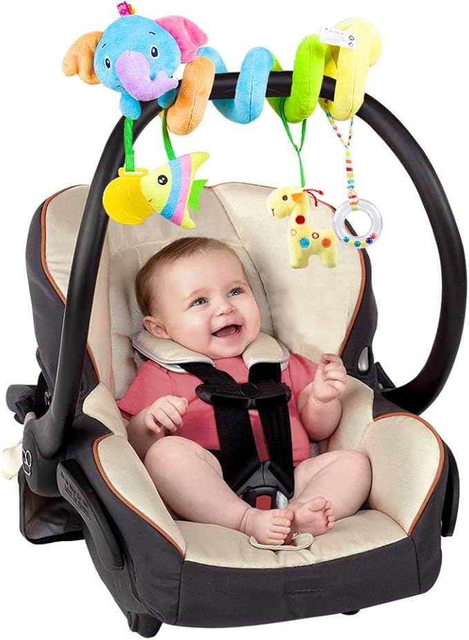 Caterbee Baby Car Seat Toys, Activity Spiral pram Hanging Toys with Rattle for Infant (Elephant)