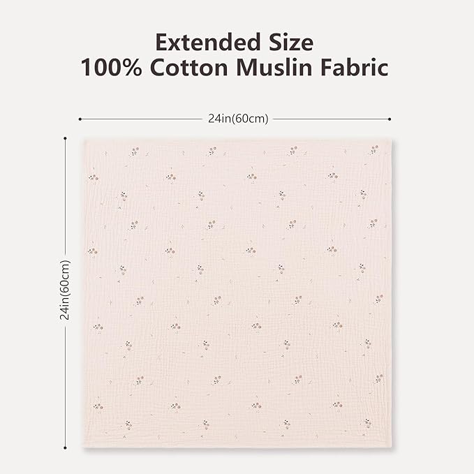 Susurration Muslin Burp Cloths 24x24 Inches Ultra Soft 100% Cotton, 4 or 7 Pack Baby Washcloths for Newborn, Absorbent Burp Rags & Swaddle Blankets