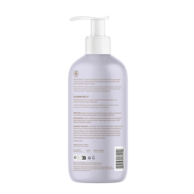 ATTITUDE Pregnancy Nourishing Body Lotion, EWG Verified, Dermatologically Tested, Plant and Mineral-Based, Vegan Maternity Products, Argan Oil, 16 Fl Oz