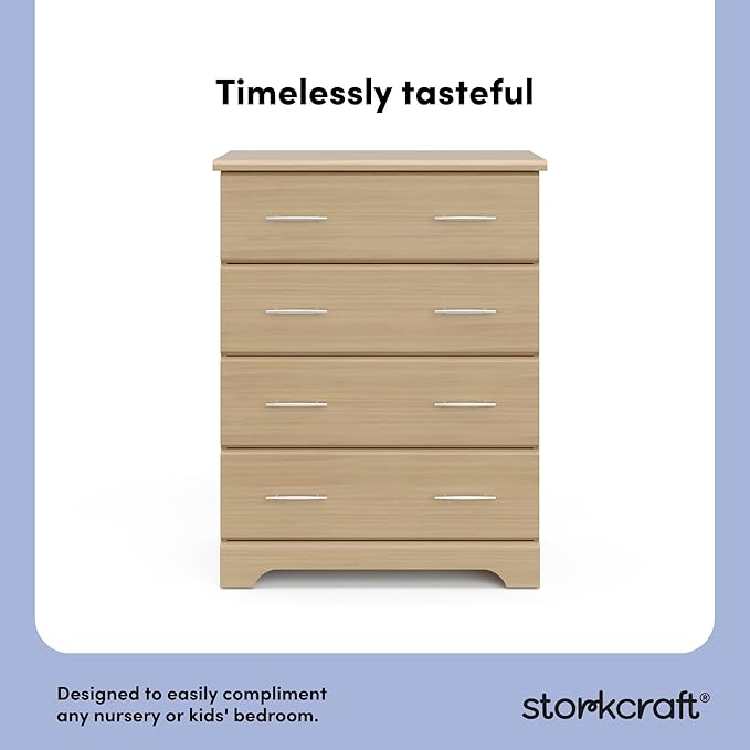 Storkcraft Brookside 4 Drawer Dresser (Driftwood) – GREENGUARD Gold Certified, Nursery Dresser for Kids Bedroom, Chest of Drawers