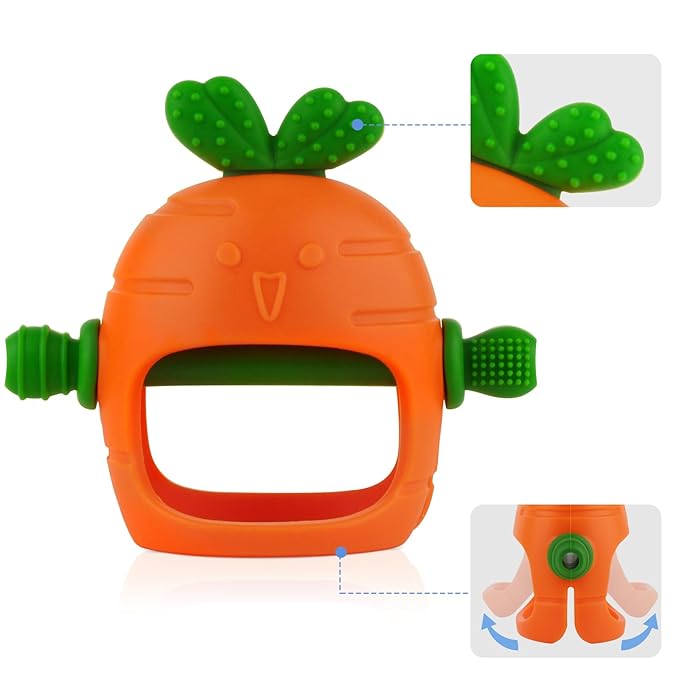 Chuya Silicone Baby Teething Toys Teether for Babies 0-24 Months Carrot Hand Teethers Teething Relief Sore Gums Baby Toys for Infants Easter Gift